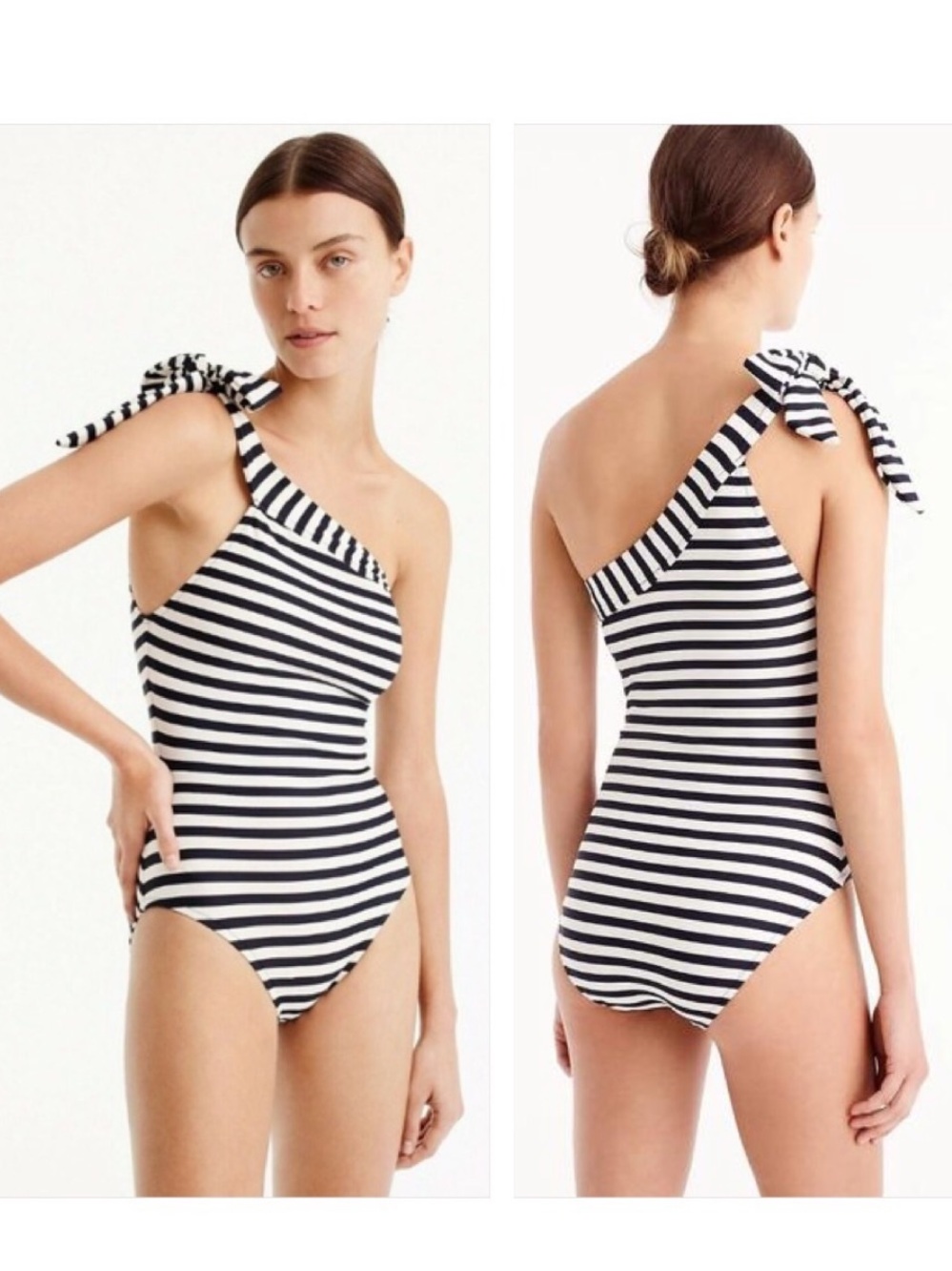 J Crew One-Shoulder One-Piece Swimsuit Navy & White Striped size 10 #E96